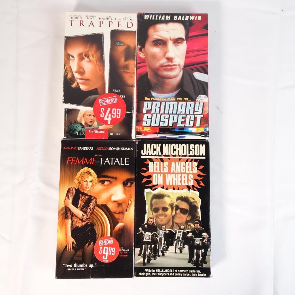 Lot of 4 VHS Movies Femme Fatale, Trapped, Primary Suspect, Hells Angels on Wheels Vintage (1 of 2)