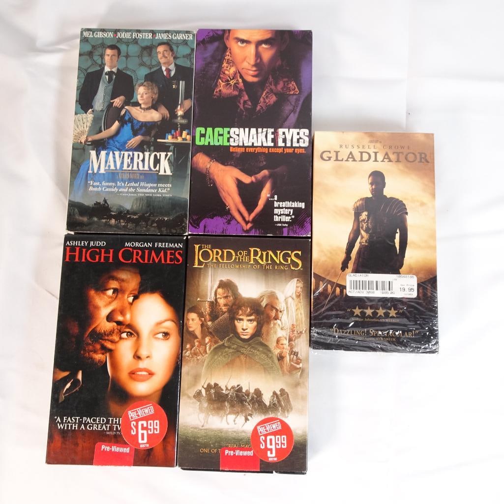 Lot of 5 VHS Movies Lord of the Rings, Gladiator, Snake Eyes, Maverick, High Crimes (1 of 2)