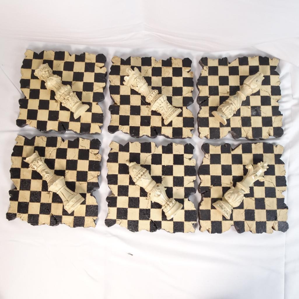 Lot of 9 Chess Wall Art Tiles Handmade Vintage Style Checkerboard King Decor Plaques (1 of 17)