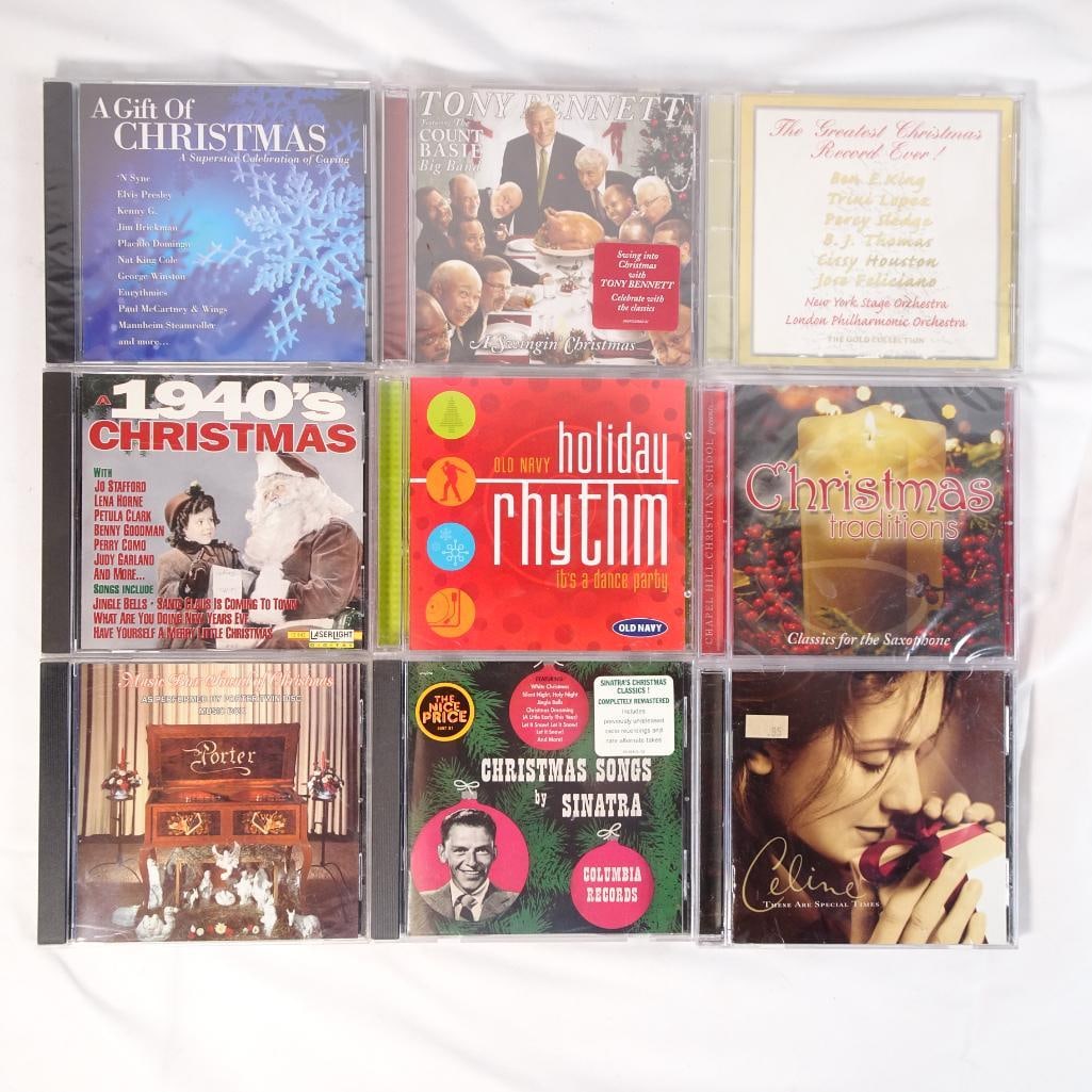 Lot of 9 Christmas Music CDs Holiday Classics Sinatra Tony Bennett Celine Dion + More: Mixed lot of 9 Christmas music CDs featuring a festive collection of holiday classics, jazz, pop, and traditional seasonal favorites. A perfect bundle for the holiday season, great for collectors, res