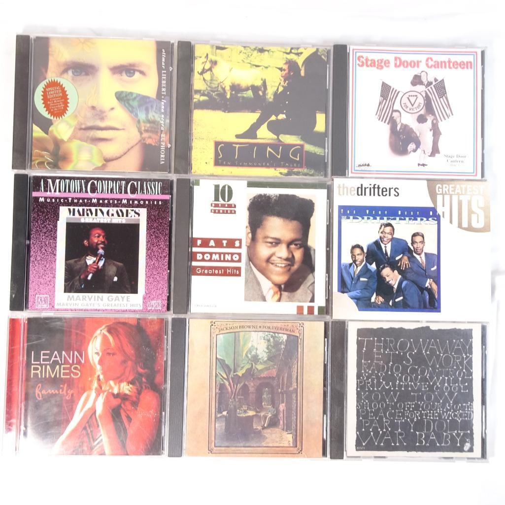 Lot of 9 Music CDs Sting Marvin Gaye Drifters Fats Domino LeAnn Rimes + More: Mixed lot of 9 music CDs featuring a great blend of pop, soul, R&B, rock, and classic hits. A well-balanced and recognizable mix, perfect for collectors, resale, or everyday listening. Sold as one lot