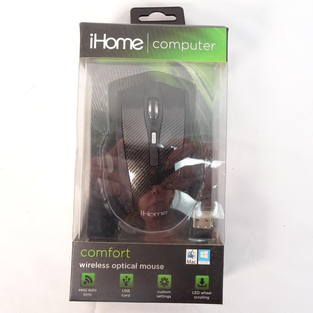 iHome Wireless Optical Mouse 5 Button USB Nano Receiver Mac PC Comfort Black New (1 of 2)