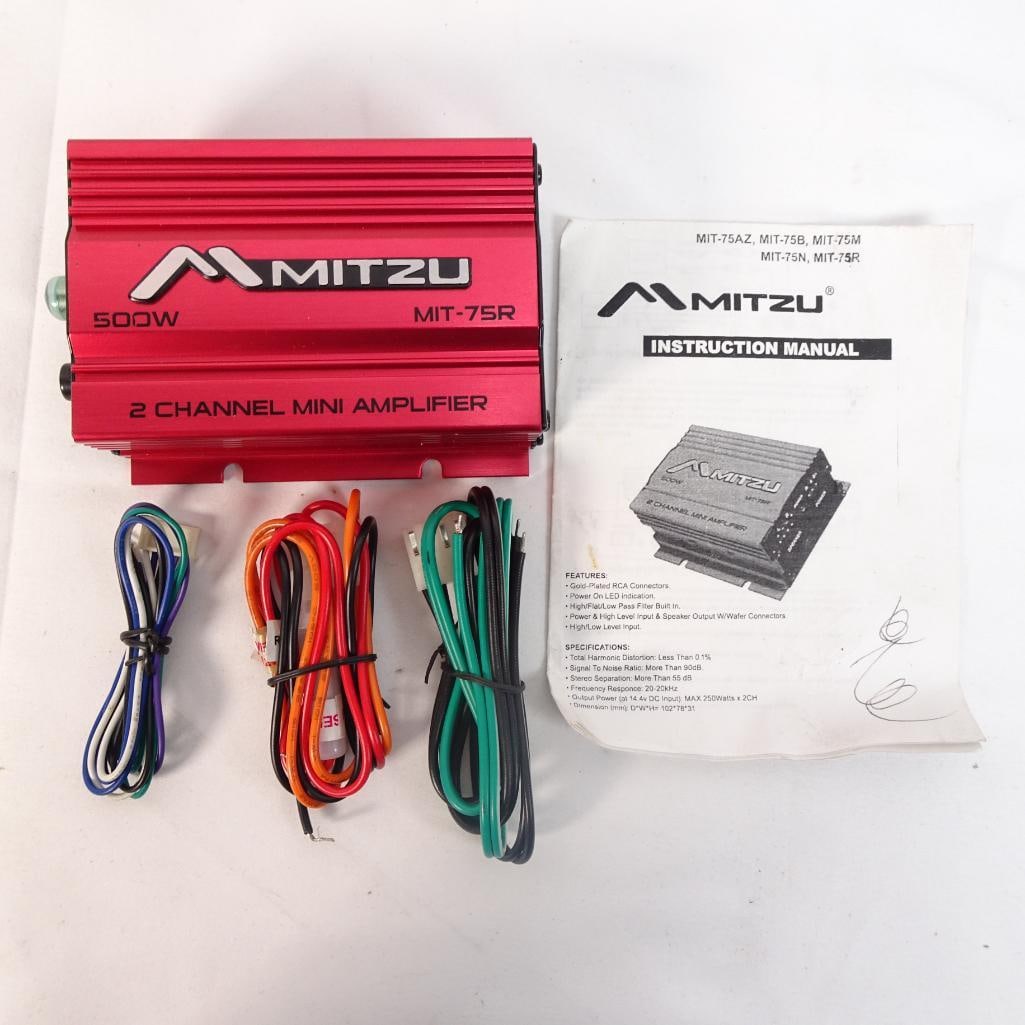 MITZU MIT-75R 2 Channel Mini Amplifier 500W with Wires & Manual (1 of 5)
