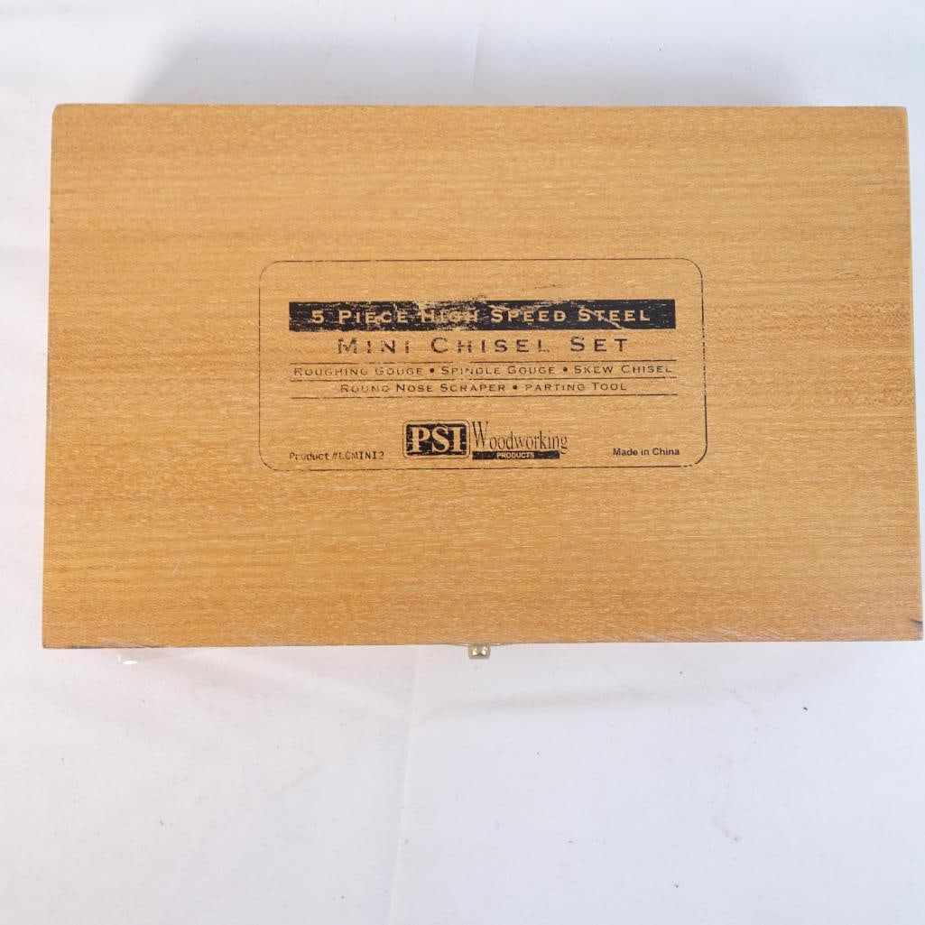PSI Woodworking 5 Pc High Speed Steel Mini Chisel Set in Wooden Case (1 of 4)
