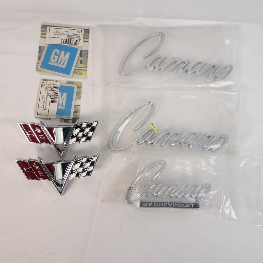 Vintage GM Chevrolet Camaro Emblem Badge Lot OEM Door Decals V8 Flags (1 of 8)