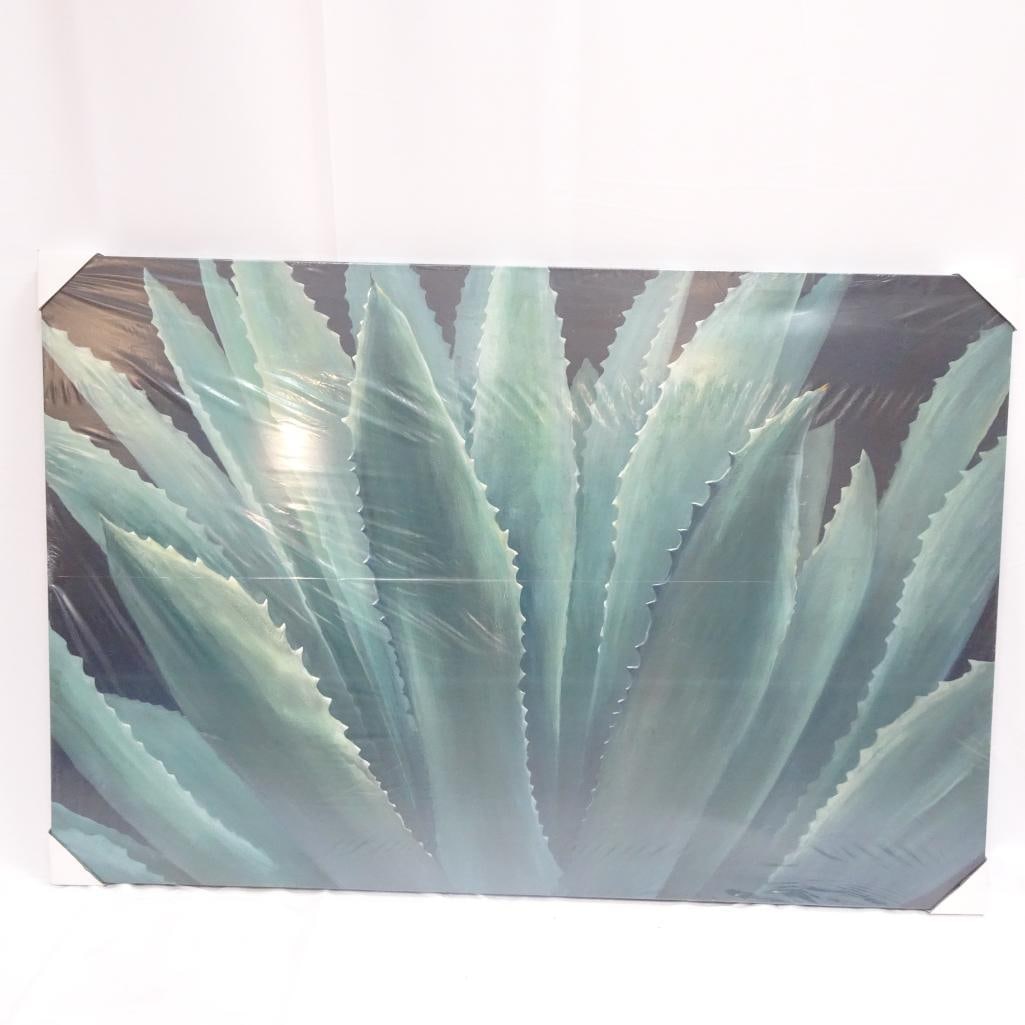 Large Agave Plant Canvas Wall Art Botanical Southwest Desert Decor: Beautiful large canvas wall art featuring a striking agave plant succulent botanical design in rich green-blue tones. This oversized piece has a modern, natural look that works well with: boho decor d