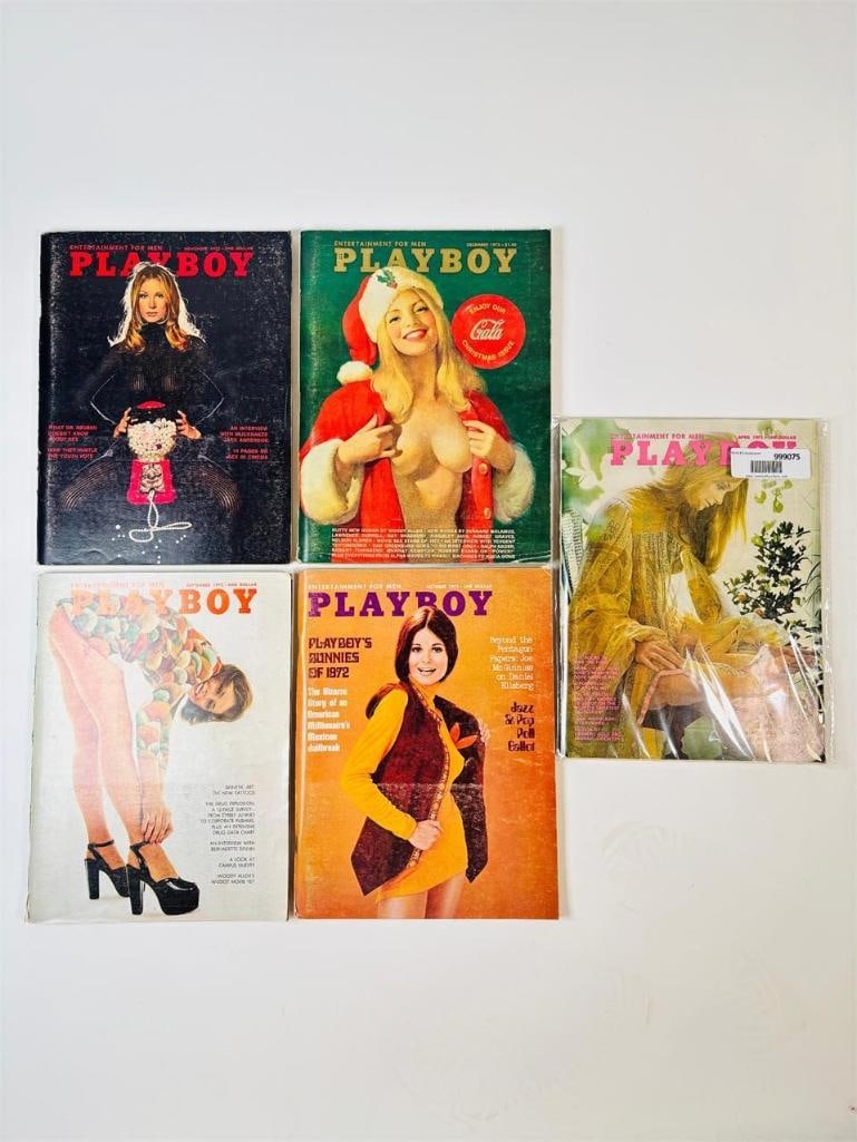 Vintage 1972 Playboy Magazines: set of five (5) vintage issues of Playboy Magazine. Known for its sophisticated blend of world-class photography, award-winning journalism, and interviews with the most influential figures of the 20th