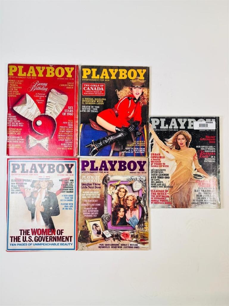 Early 80s Playboy Magazine Collection: set of five (5) vintage issues of Playboy Magazine. Known for its sophisticated blend of world-class photography, award-winning journalism, and interviews with the most influential figures of the 20th