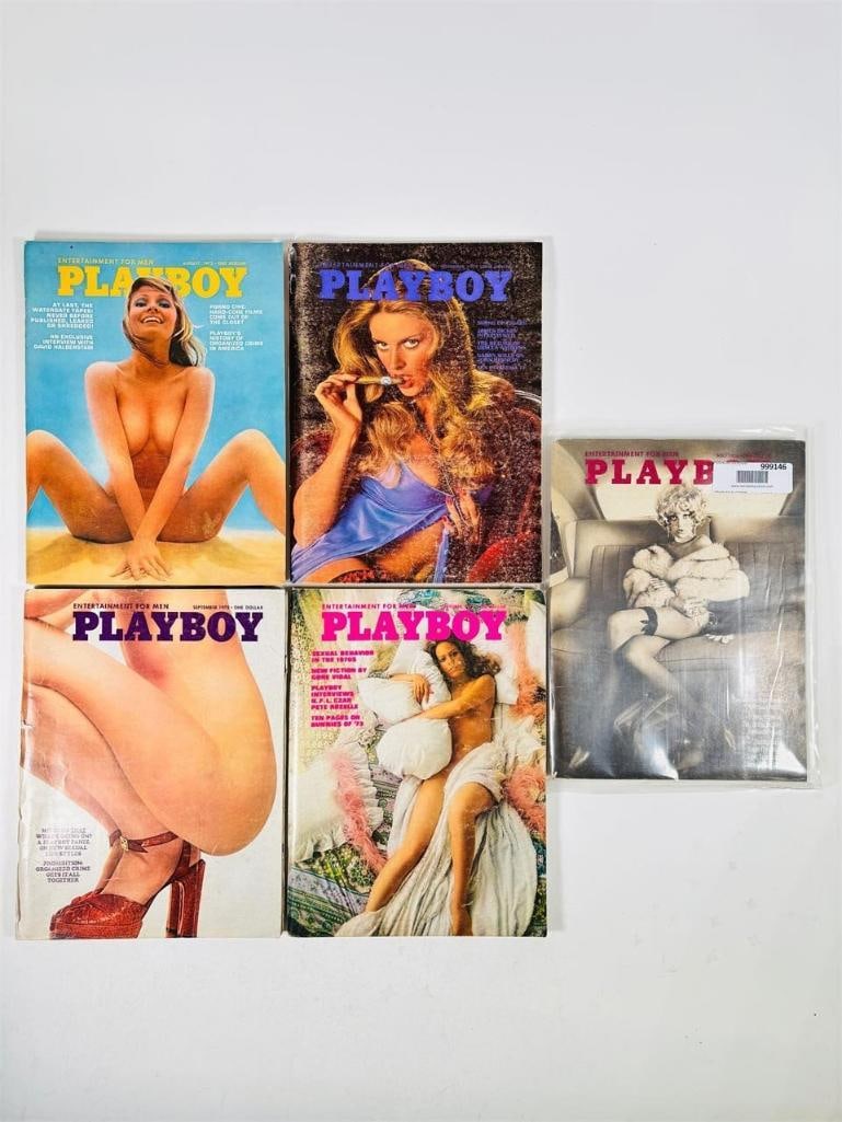 1973 Vintage Playboy Magazines: set of five (5) vintage issues of Playboy Magazine. Known for its sophisticated blend of world-class photography, award-winning journalism, and interviews with the most influential figures of the 20th