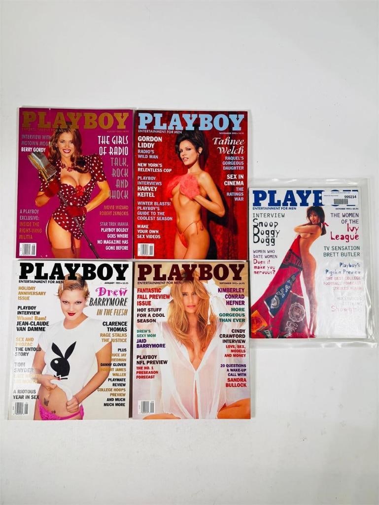Playboy Lot - 5 Issues - Featuring Drew Barrymore: set of five (5) vintage issues of Playboy Magazine. Known for its sophisticated blend of world-class photography, award-winning journalism, and interviews with the most influential figures of the 20th