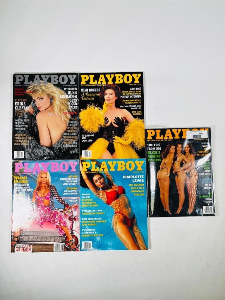 Vintage Playboy Magazines -Featuring Mimi Rogers: set of five (5) vintage issues of Playboy Magazine. Known for its sophisticated blend of world-class photography, award-winning journalism, and interviews with the most influential figures of the 20th