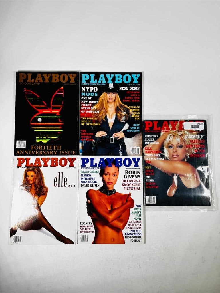 Playboy Magazines -Featuring 1994 Pam Anderson: set of five (5) vintage issues of Playboy Magazine. Known for its sophisticated blend of world-class photography, award-winning journalism, and interviews with the most influential figures of the 20th
