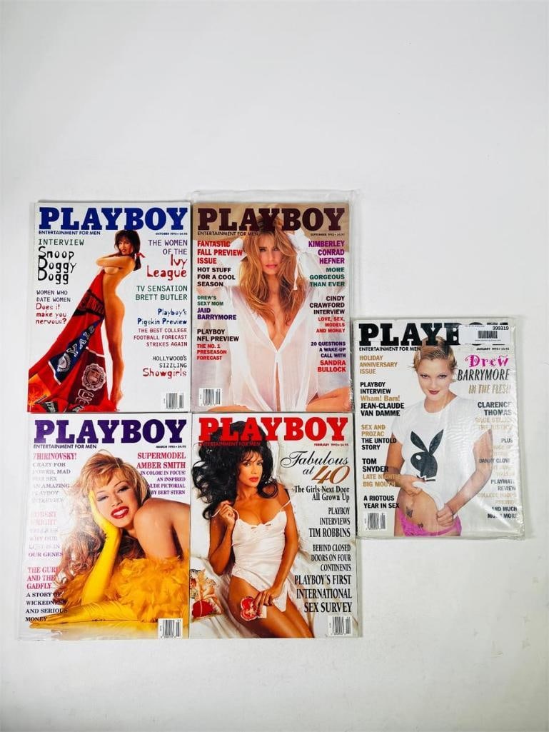 Playboy Magazines -Featuring Drew Barrymore: set of five (5) vintage issues of Playboy Magazine. Known for its sophisticated blend of world-class photography, award-winning journalism, and interviews with the most influential figures of the 20th