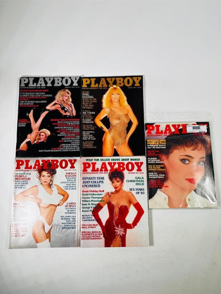 Vintage Playboy Magazines Collectibles 1983: set of five (5) vintage issues of Playboy Magazine. Known for its sophisticated blend of world-class photography, award-winning journalism, and interviews with the most influential figures of the 20th