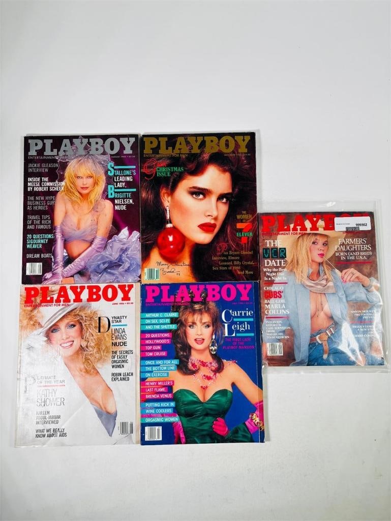 Vintage Playboys Featuring Linda Evans 1986: set of five (5) vintage issues of Playboy Magazine. Known for its sophisticated blend of world-class photography, award-winning journalism, and interviews with the most influential figures of the 20th