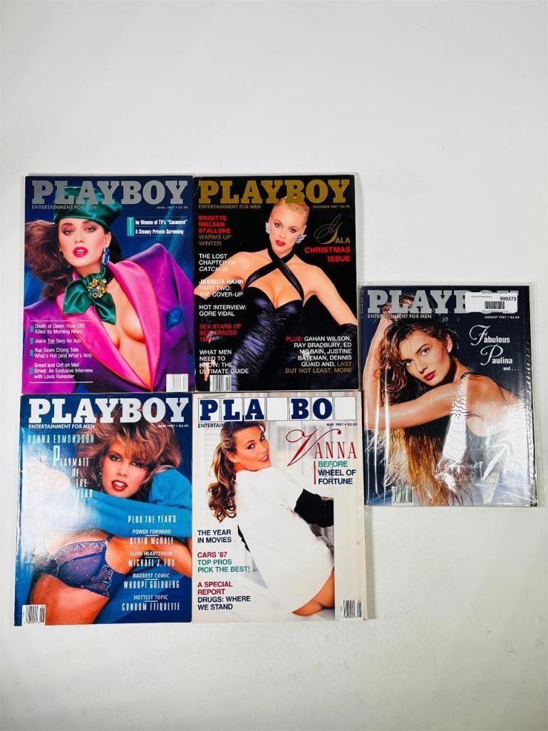 Playboy Magazine Collection - Set of 5 - 1987: set of five (5) vintage issues of Playboy Magazine. Known for its sophisticated blend of world-class photography, award-winning journalism, and interviews with the most influential figures of the 20th