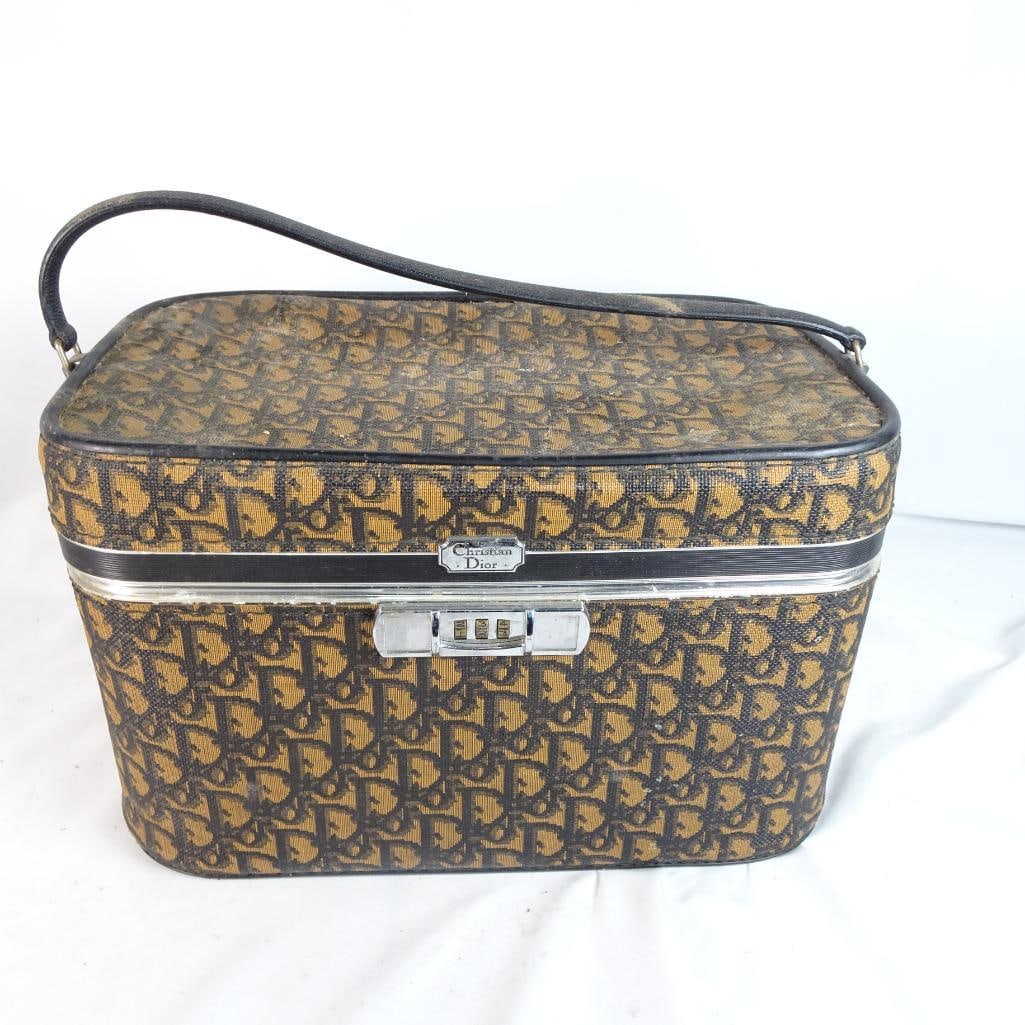 Vintage Christian Dior Monogram Train Case Cosmetic Bag Makeup Case w/ Mirror (1 of 8)