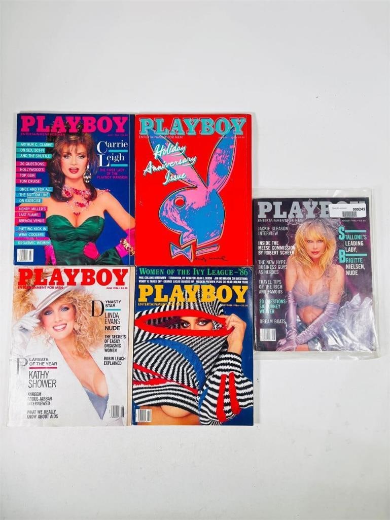 Playboy Magazine Collection - Set of 5 - 1986: set of five (5) vintage issues of Playboy Magazine. Known for its sophisticated blend of world-class photography, award-winning journalism, and interviews with the most influential figures of the 20th