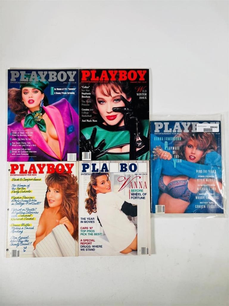 Vintage Playboy Magazines Iconic Collectibles 1987: set of five (5) vintage issues of Playboy Magazine. Known for its sophisticated blend of world-class photography, award-winning journalism, and interviews with the most influential figures of the 20th