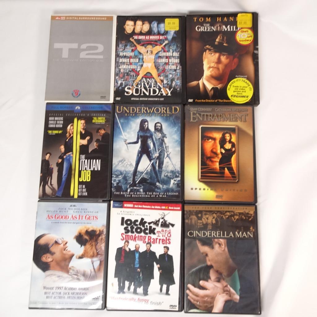 Lot of 9 DVD Movies: Lot of 9 DVD Movies -Action, Drama, Thriller Collection This auction includes a bundle of 9 DVD movies featuring popular action, drama, and classic titles. Great addition for movie collectors or anyon