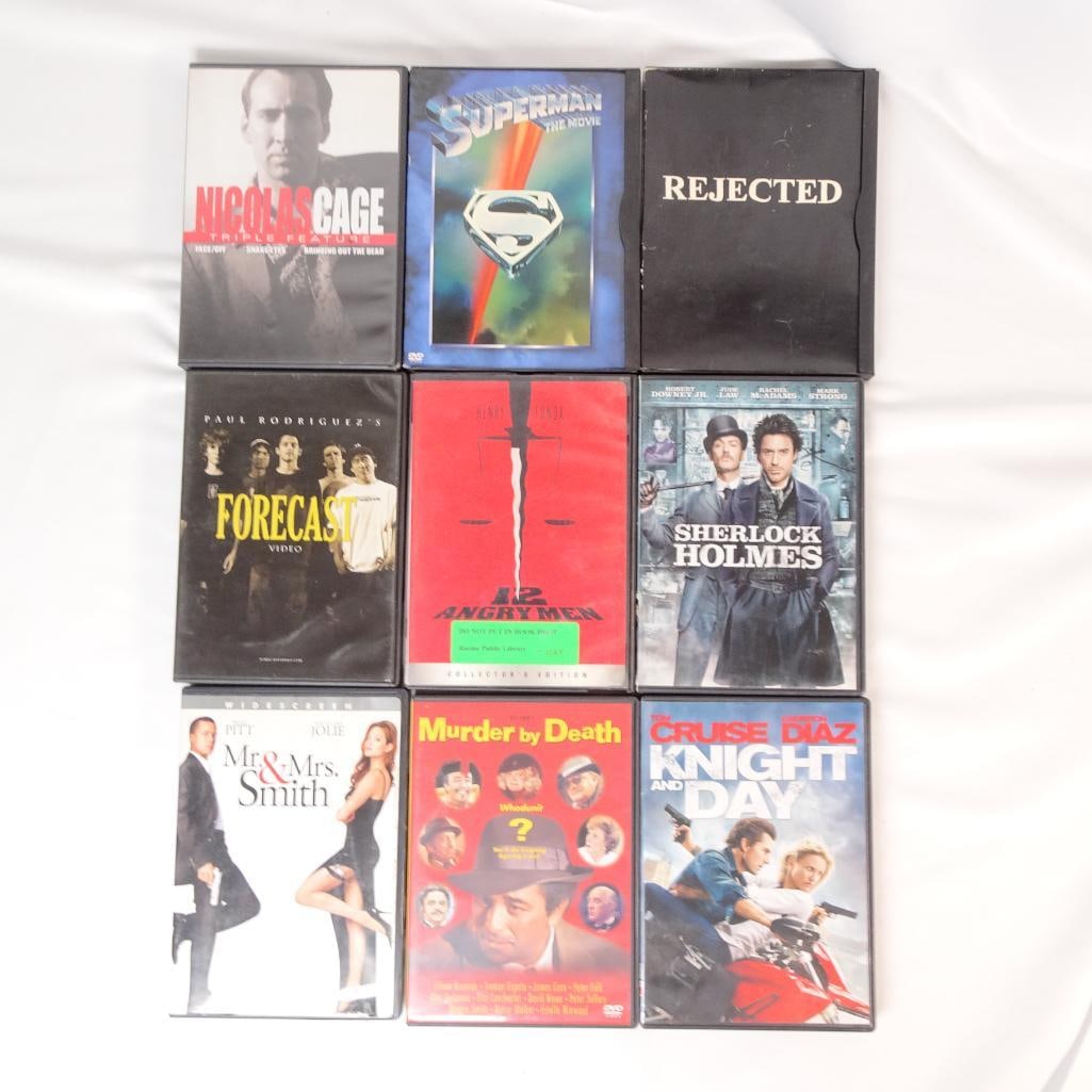 Lot of 9 DVDs -Sherlock Holmes, Mr andMrs Smith, Superman The Movie + More (1 of 2)