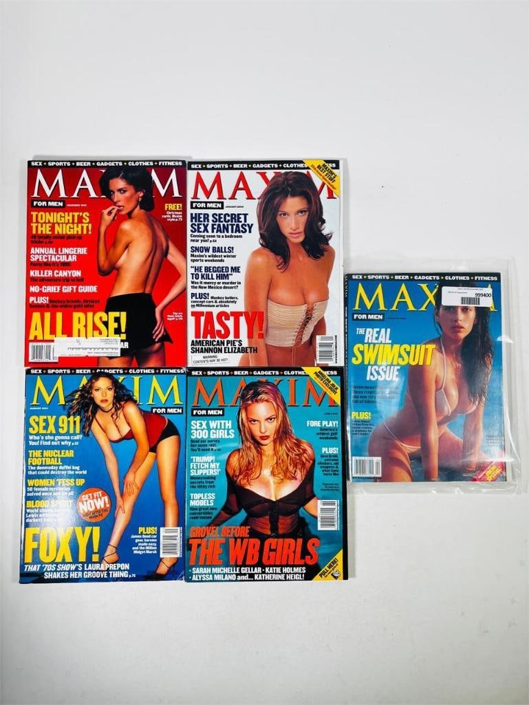 Maxim Magazine Collection - Set of 5 - 2000s: set of five (5) vintage issues of Maxim Magazine. As the publication that defined the "Lads' Mag" era, Maxim is legendary for its vibrant celebrity photography, sharp humor, and lifestyle features. Th