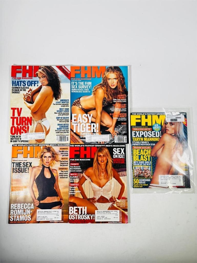 FHM Magazine Collection - Set of 5 2000s: set of five (5) vintage issues of FHM Magazine. Renowned for its world-class glamour photography and its influence on men's lifestyle and pop culture, FHM is a definitive collectible of the late 1990s