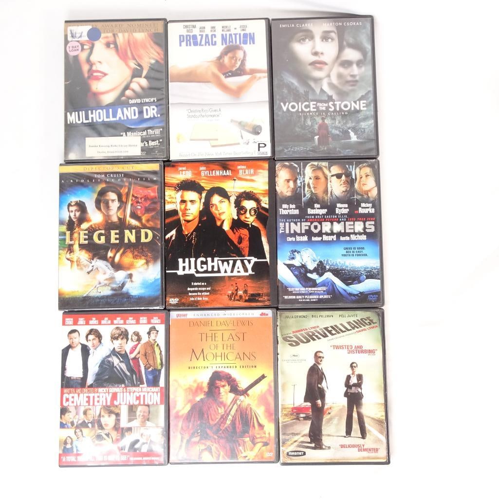 Lot of 9 DVDs -Mulholland Dr., Legend, Last of the Mohicans, Prozac Nation andMore (1 of 2)
