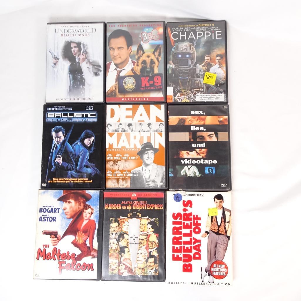 Lot of 9 DVDs -Ferris Bueller?s Day Off, Maltese Falcon, Murder on the Orient Express (1 of 2)