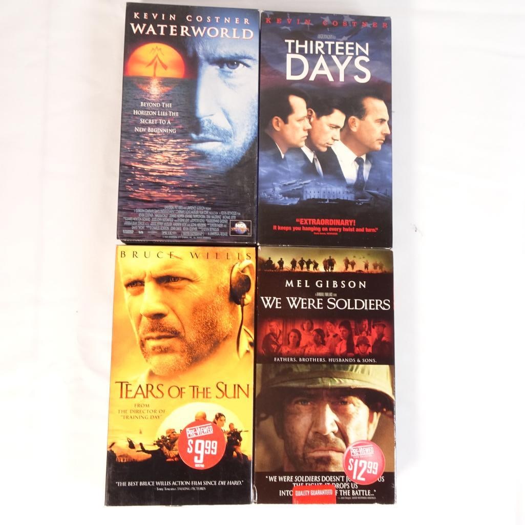 Lot of 4 VHS Movies -Waterworld, Thirteen Days, Tears of the Sun, We Were Soldiers -Vintage: Lot of 4 movies on VHS tape, featuring a mix of action, war, and political drama films with well-known actors. A great collection for fans of action, military, and historical drama films, as well as c