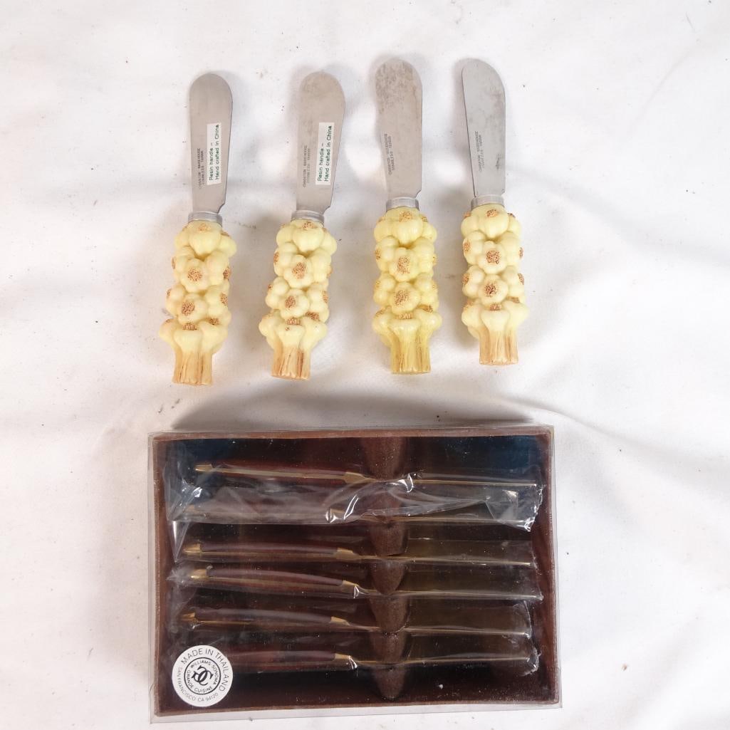 Vintage Butter Spreaders Lot Williams Sonoma + Floral Handle Knives Set (1 of 6)