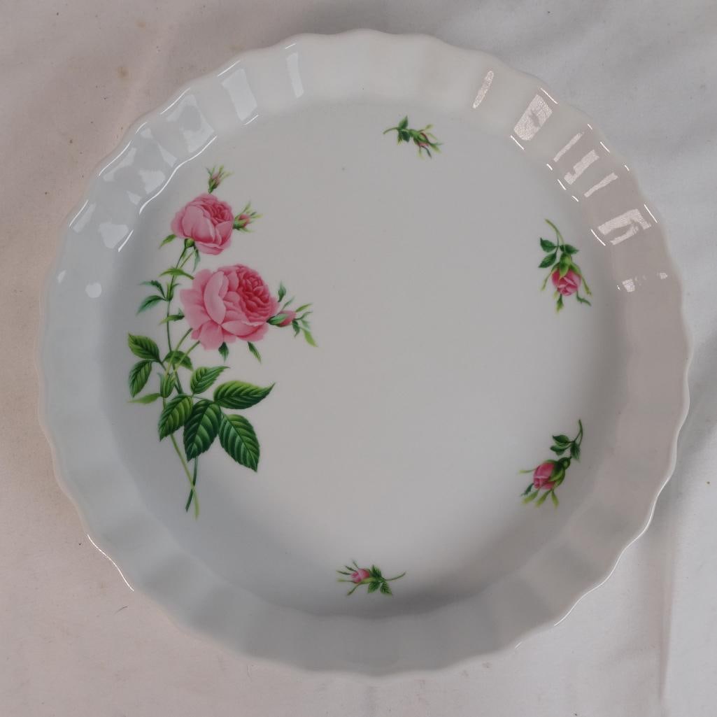 Christineholm Floral Pie Dish 10" Scalloped Edge Pink Roses Baking Serving Plate (1 of 4)