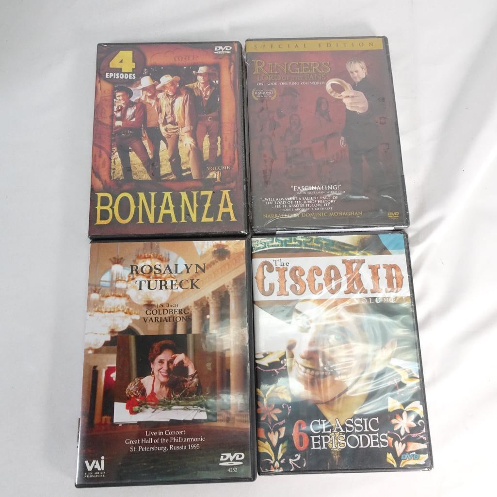 DVD Lot (4) - Bonanza, Cisco Kid, Ringers LOTR Documentary, Bach Goldberg Variations: Mixed DVD lot featuring classic western TV, documentary, and classical music performance. Great variety for collectors or resellers. Pre-owned. Cases may show light shelf wear. Discs are untested but 