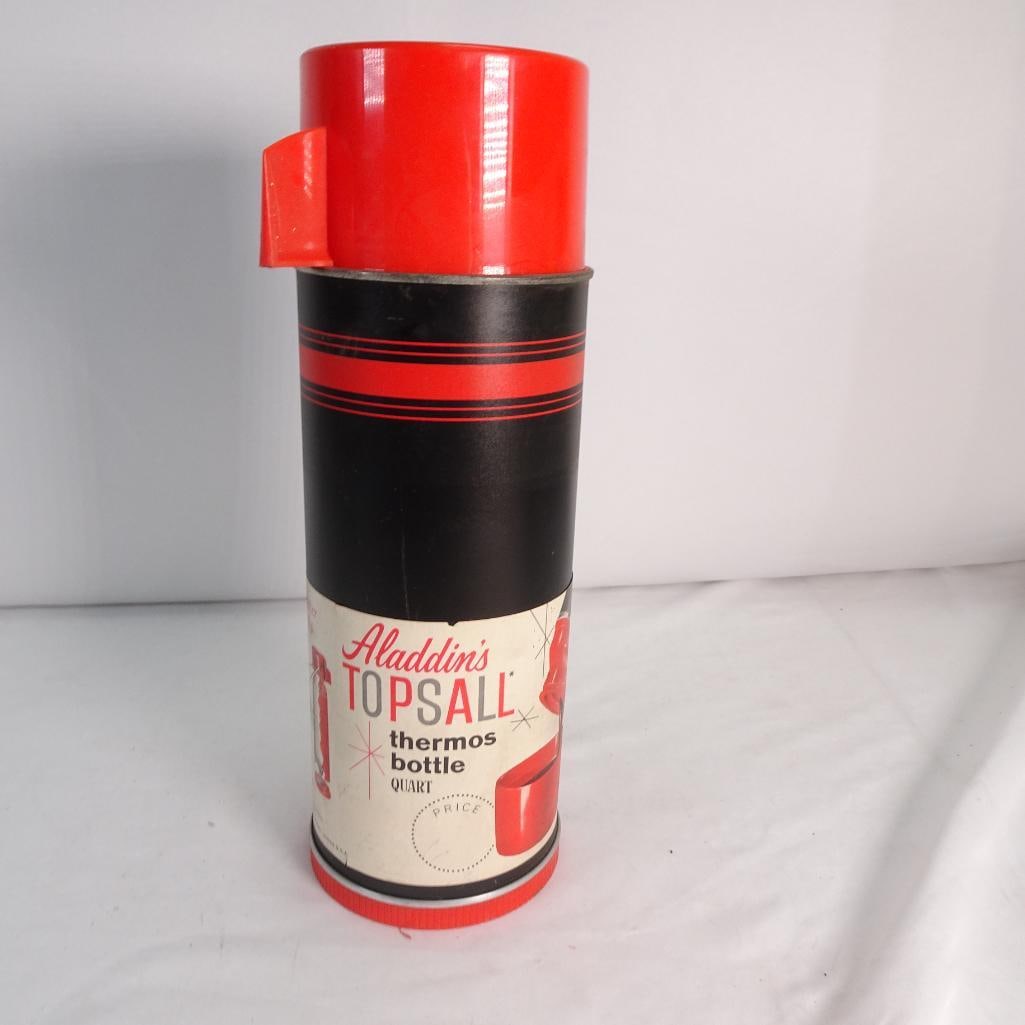 Vintage Aladdin Topsall Thermos Bottle 1 Quart Red Black w/ Insert Stopper USA (1 of 5)