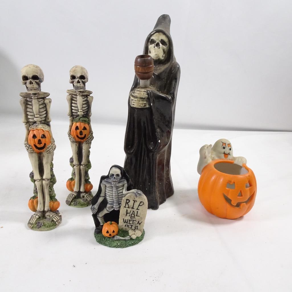 Vintage Halloween Decor Lot Skeletons Grim Reaper Pumpkin Ghost Figurines Set (1 of 9)
