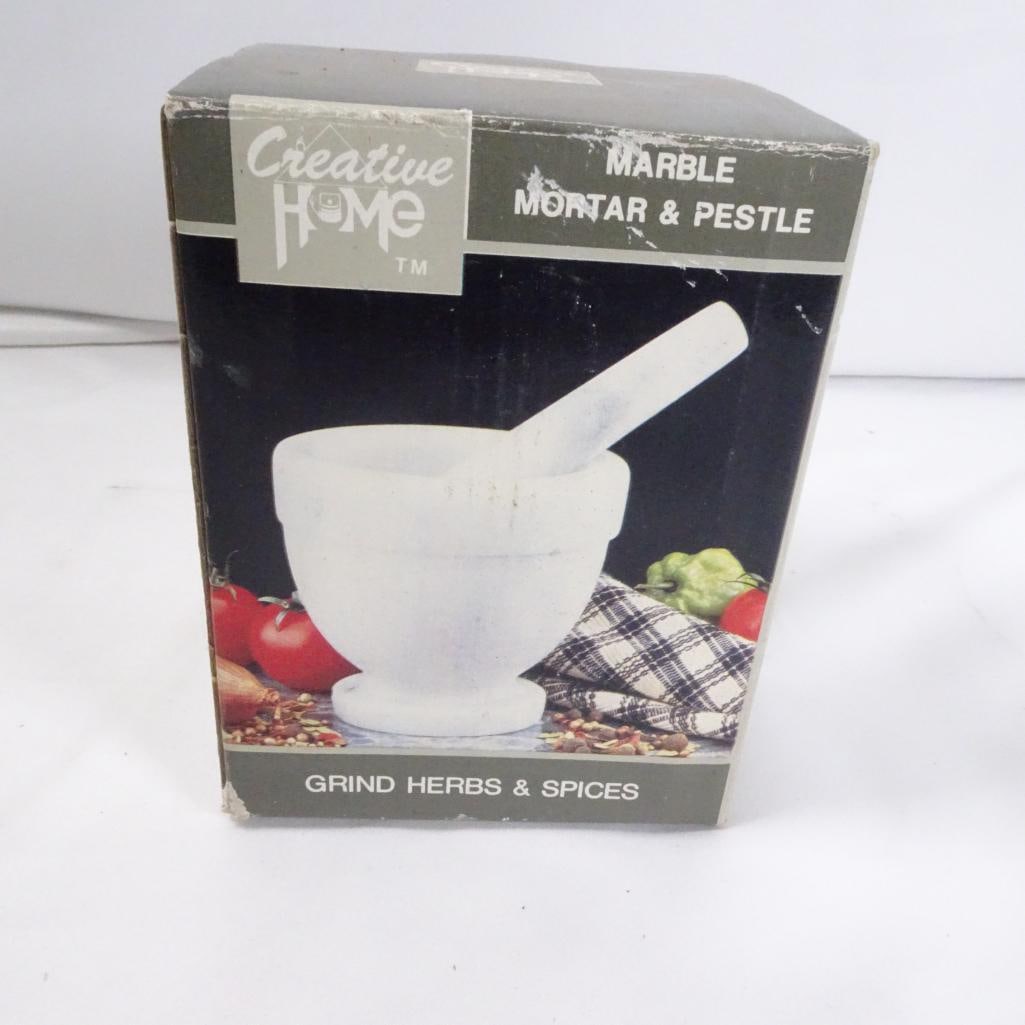 Marble Mortar and Pestle Set White Gray Stone Kitchen Grinder w/ Box (1 of 8)
