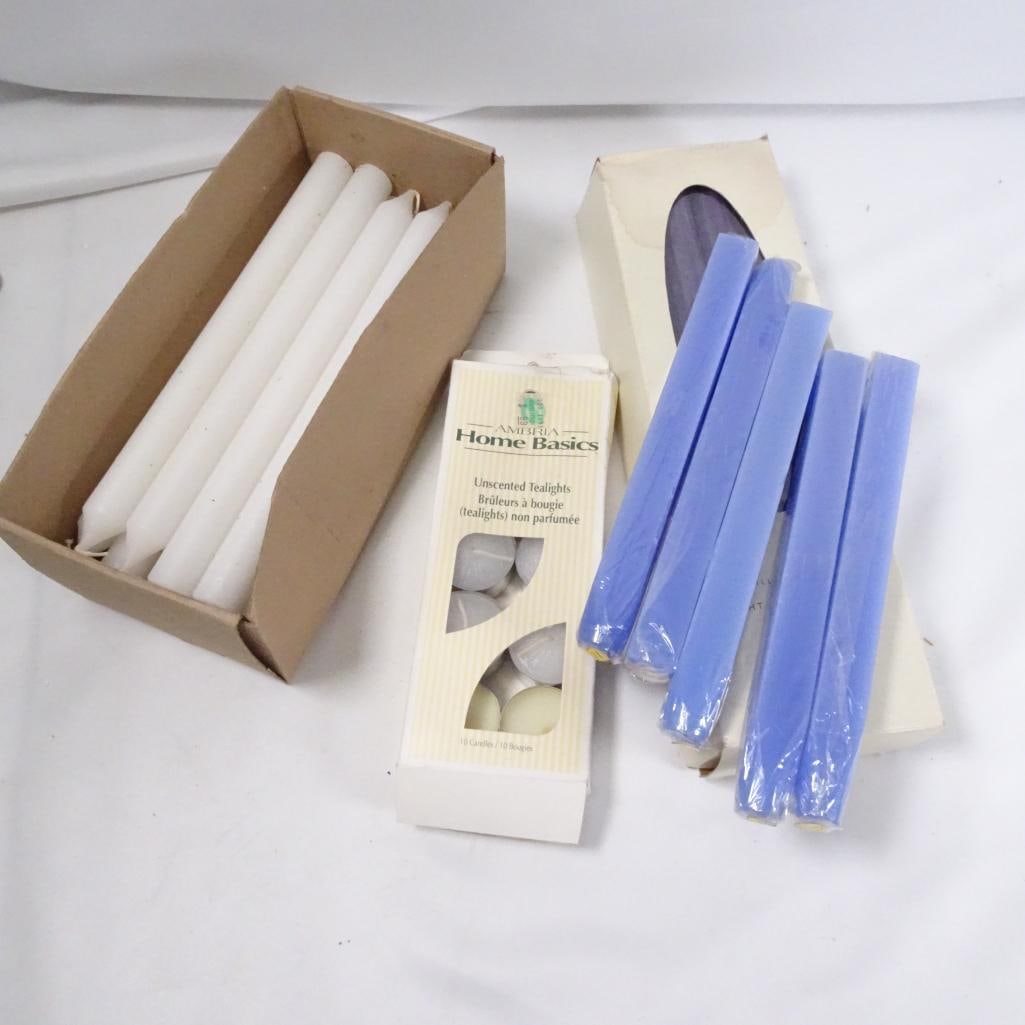 Mixed Candle Lot: Mixed candle lot including a variety of taper candles and tealights. Condition: Pre-owned / unused condition. Some candles may show light storage wear or minor imperfections. Packaging may have wear.