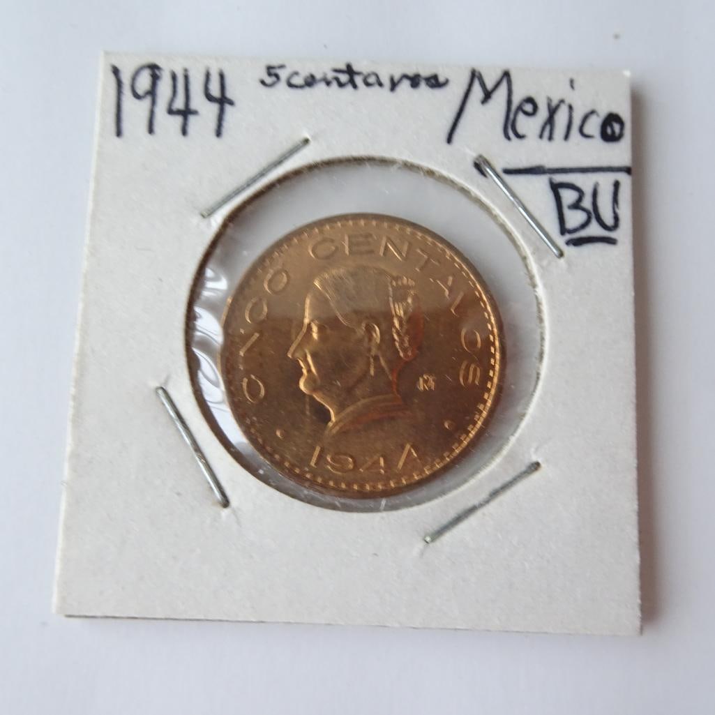 1944 Mexico 5 Centavos Coin BU Uncirculated Mexican Copper Coin (1 of 2)