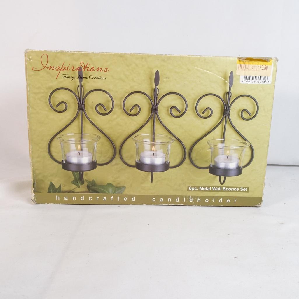 Inspirations 6 Pc Metal Wall Sconce Candle Holder Set Glass Cups Decor (1 of 5)