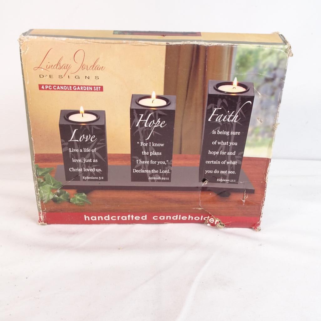 Lindsay Jordan Designs 3 Pc Candle Holder Set Faith Hope Love Christian Decor (1 of 3)