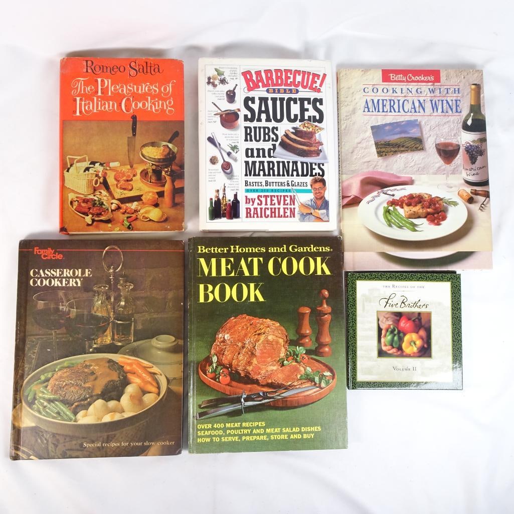 Vintage Cookbook Lot 6 Books Italian BBQ Wine Casserole Meat Cooking Recipes (1 of 13)