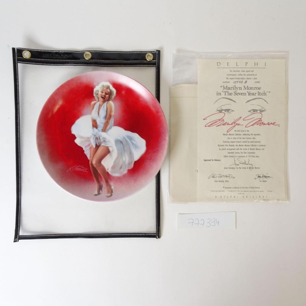 "The Seven Year Itch" Collector Plate by Delphi: This beautiful collector plate titled "Marilyn Monroe in The Seven Year Itch" is an officially authorized limited edition produced by Delphi, celebrating one of the most iconic images in classic