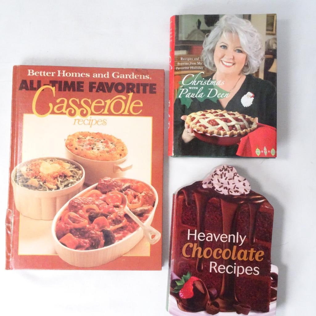 Vintage Cookbook Lot: Charming vintage cookbook lot featuring comfort food, holiday recipes, and decadent chocolate desserts. Great for collectors of classic cookbooks, home bakers, holiday cooking enthusiasts, or farmhous