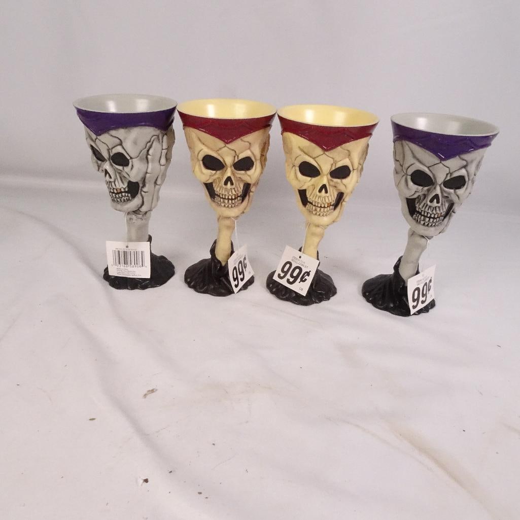 Set of 4 Halloween Skull Goblet Cups Gothic Skeleton Chalice Party Decor (1 of 7)