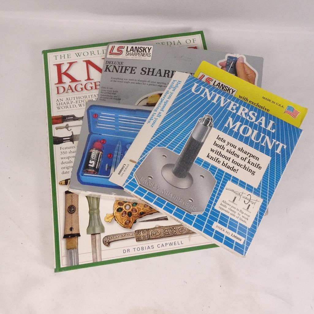 Lansky Deluxe Knife Sharpener System + Universal Mount + Knives Encyclopedia Book Lot (1 of 8)
