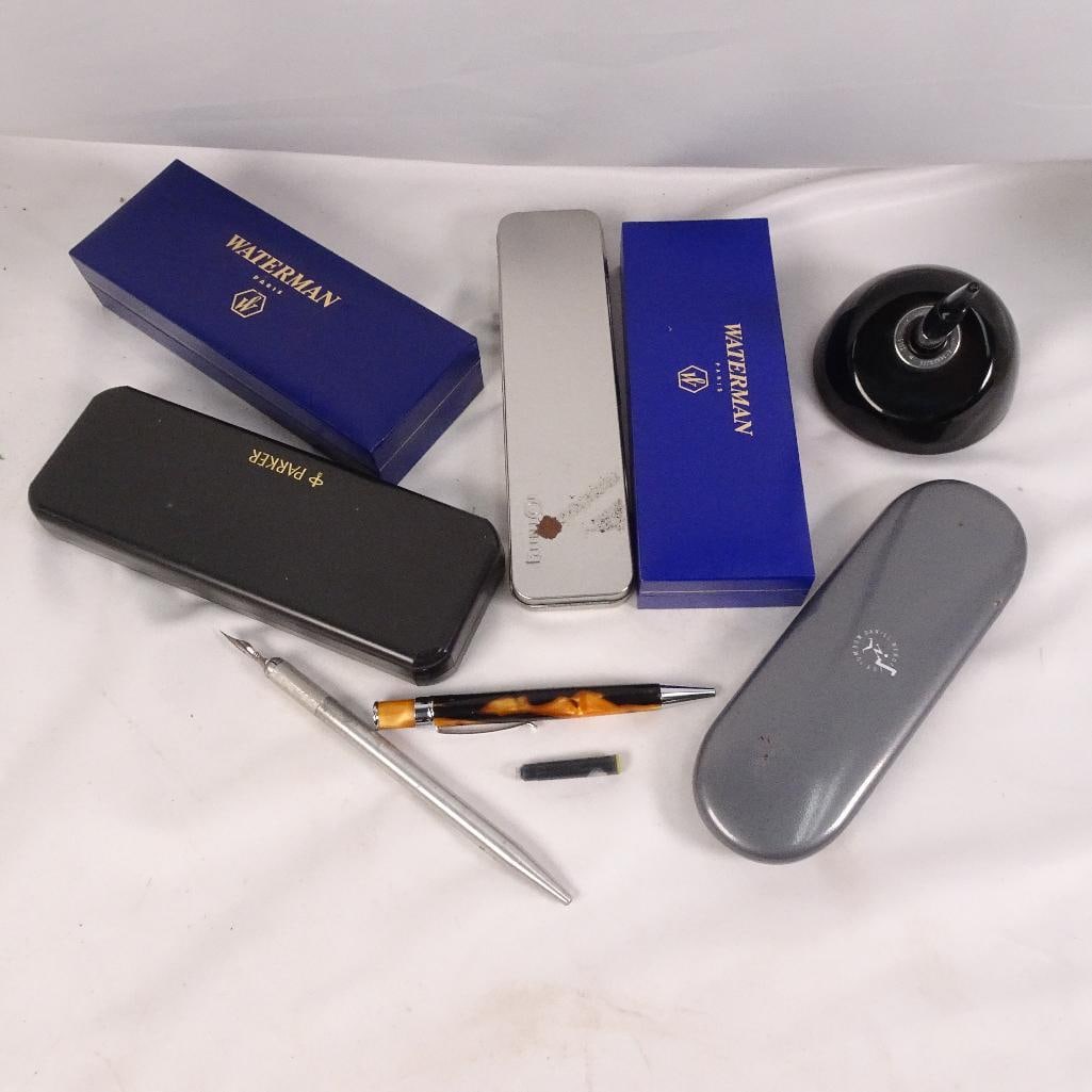 Vintage Pen & Writing Instrument Lot Waterman Parker Zoom Levenger Fountain Pen Desk Pen Cases (1 of 9)