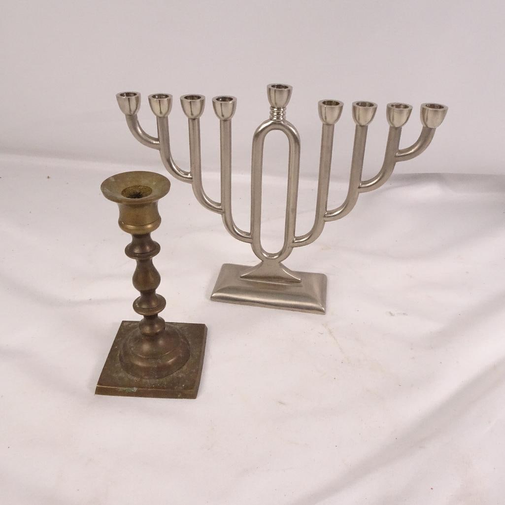 Vintage Menorah Candle Holder Brass Candlestick Judaica Metal Decor Lot (1 of 6)
