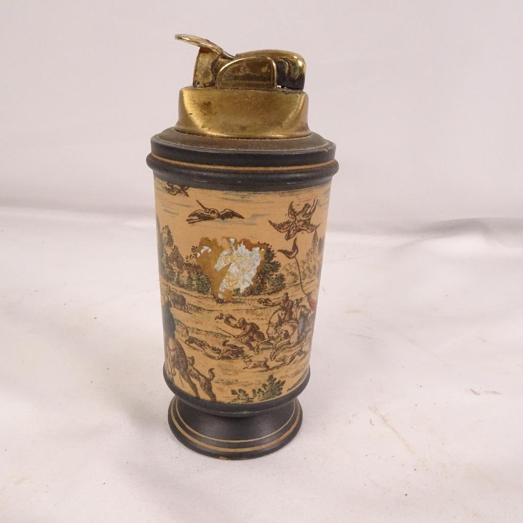 Vintage Italian Pottery Table Lighter RE NY Hunting Scene Ceramic Cigarette Lighter (1 of 5)