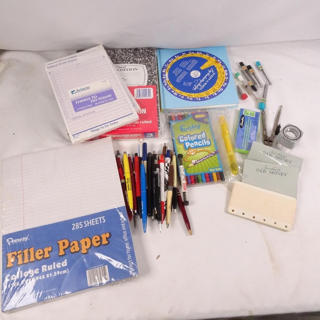 Vintage Office & School Supply Lot: Mixed lot of vintage and modern office, school, and drafting supplies. Great for teachers, students, artists, collectors, crafters, or resale. Mixed condition. Several items are new and sealed, while 