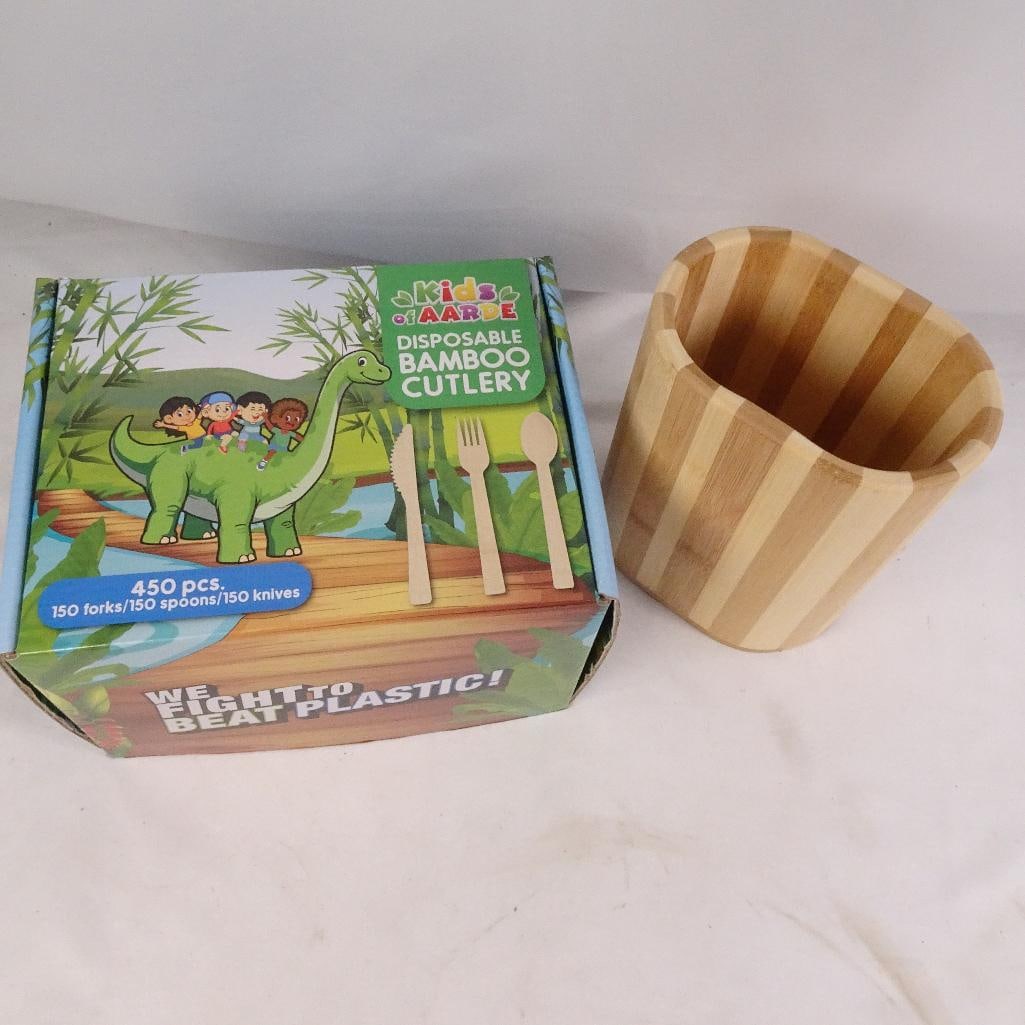 Kids of Aarde Bamboo Cutlery Set 450 Pieces with Bamboo Utensil Holder Eco Friendly (1 of 7)